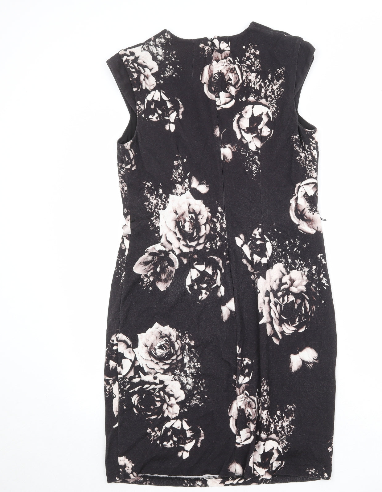 Precis Womens Black Floral Viscose Shift Size 14 V-Neck Zip