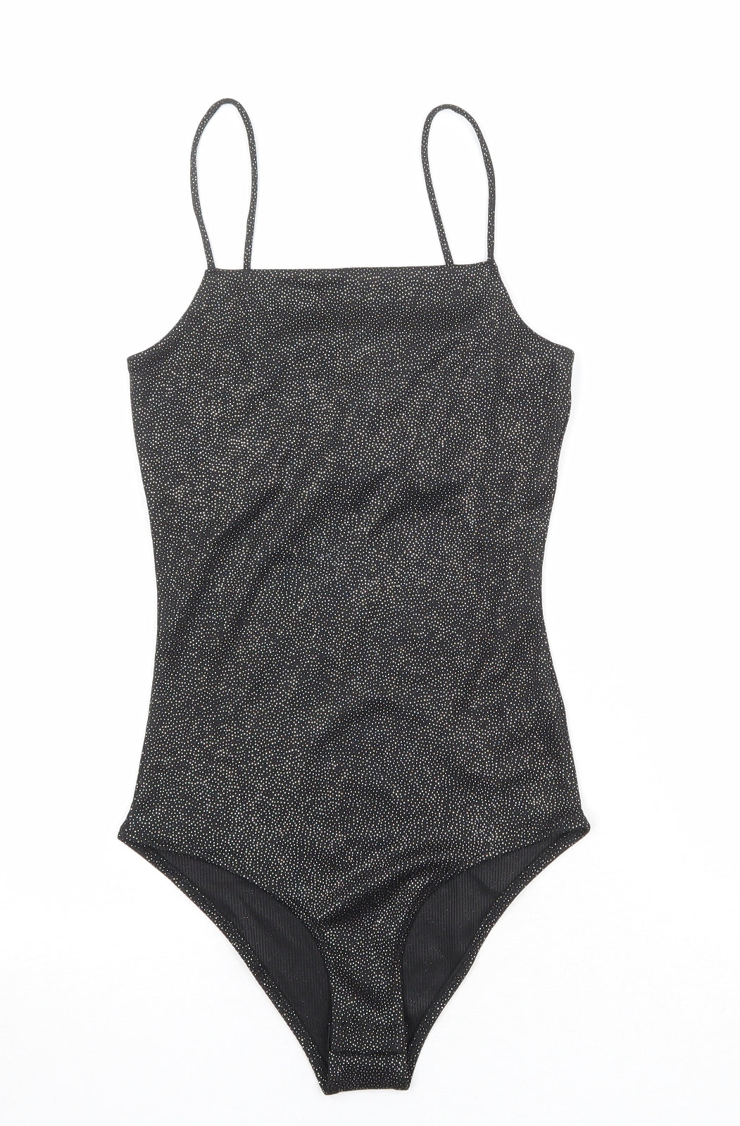 Topshop Womens Black Polka Dot Polyester Bodysuit One-Piece Size 8 Snap