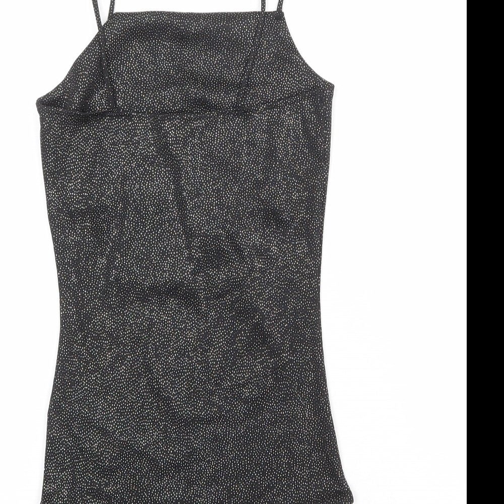 Topshop Womens Black Polka Dot Polyester Bodysuit One-Piece Size 8 Snap