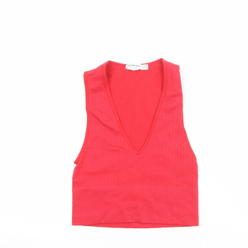 Stradivarius Womens Red Polyester Cropped Tank Size XS V-Neck