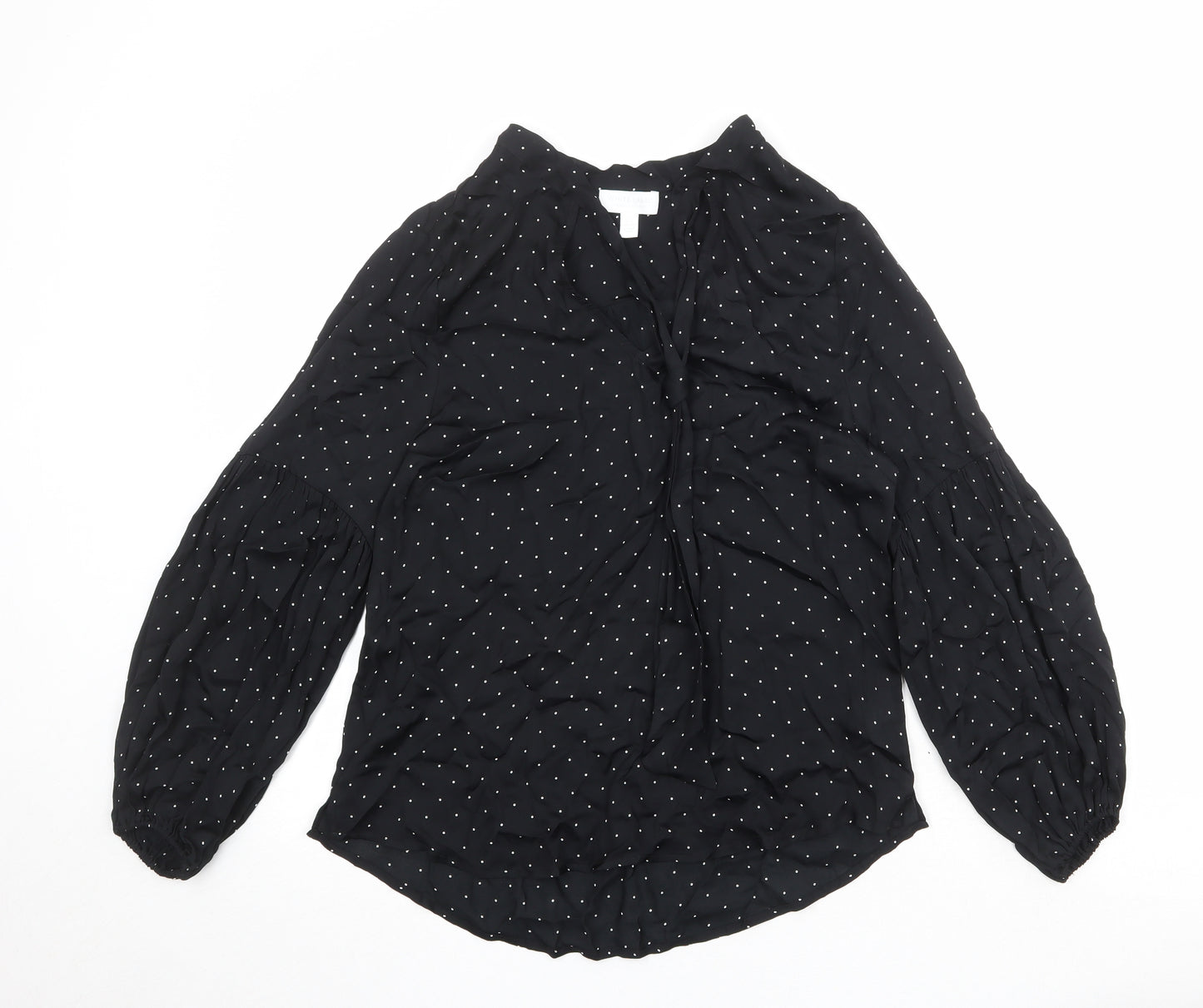 White Label Womens Black Polka Dot Viscose Basic Blouse Size 12 V-Neck