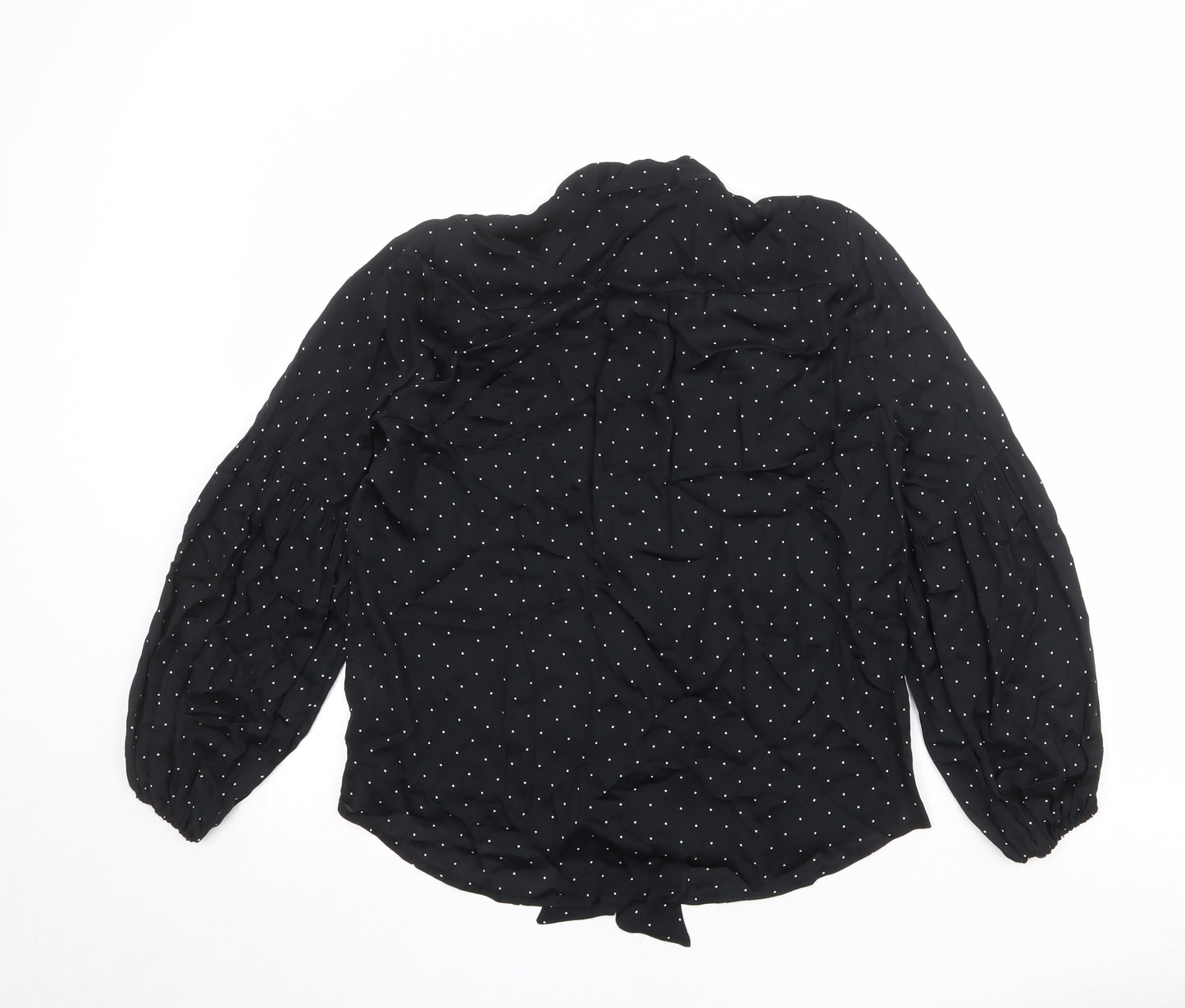 White Label Womens Black Polka Dot Viscose Basic Blouse Size 12 V-Neck