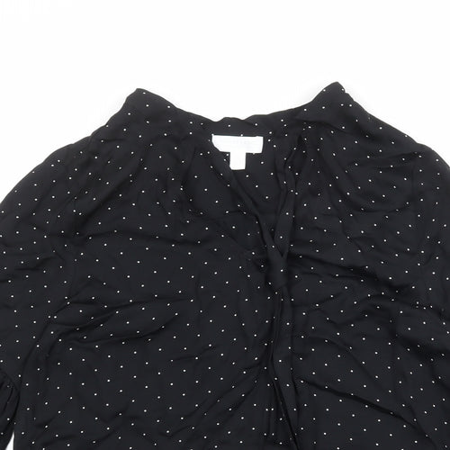 White Label Womens Black Polka Dot Viscose Basic Blouse Size 12 V-Neck