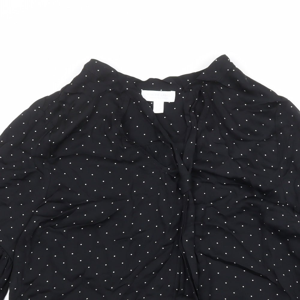 White Label Womens Black Polka Dot Viscose Basic Blouse Size 12 V-Neck