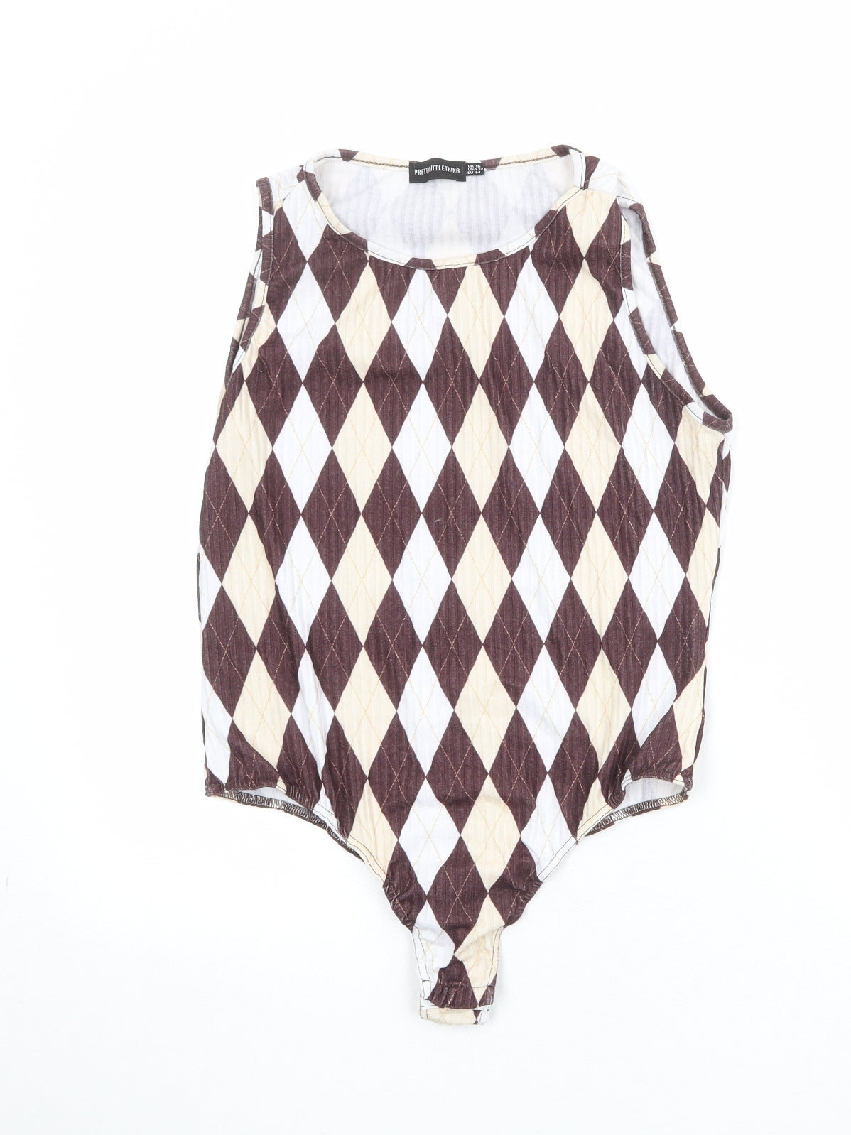 PRETTYLITTLETHING Womens Multicoloured Argyle/Diamond Polyester Bodysuit One-Piece Size 16 Snap