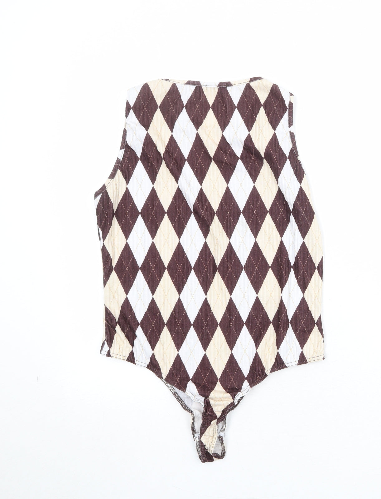 PRETTYLITTLETHING Womens Multicoloured Argyle/Diamond Polyester Bodysuit One-Piece Size 16 Snap