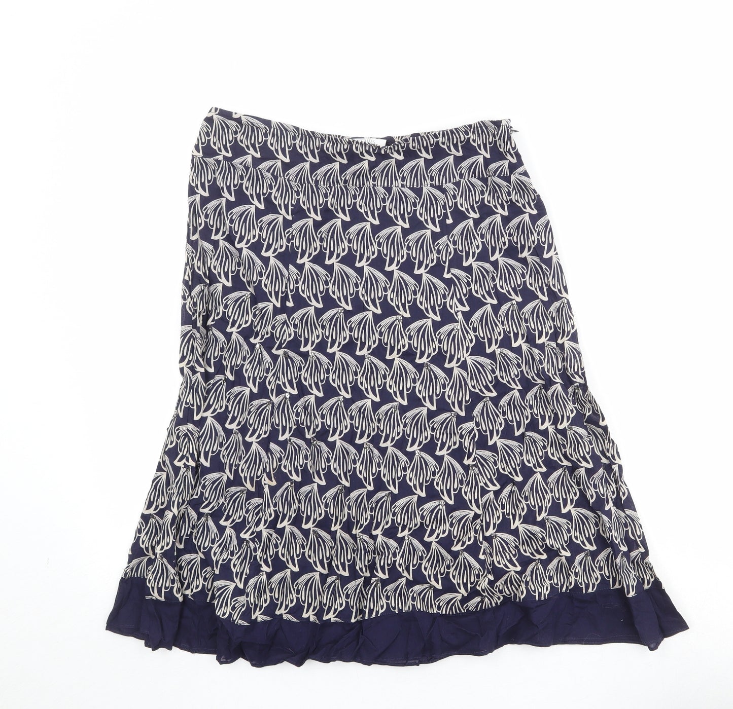 Wallis Womens Blue Geometric Cotton Swing Skirt Size 10 Zip