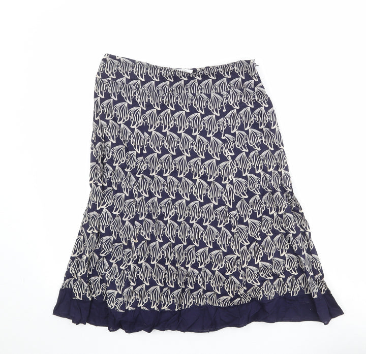 Wallis Womens Blue Geometric Cotton Swing Skirt Size 10 Zip