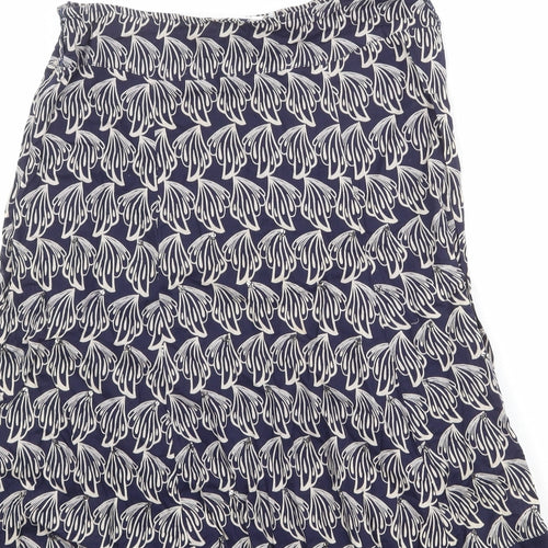 Wallis Womens Blue Geometric Cotton Swing Skirt Size 10 Zip