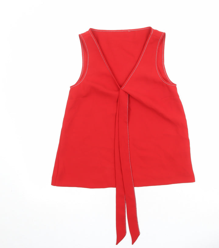 Marks and Spencer Womens Red Polyester Basic Blouse Size 6 V-Neck