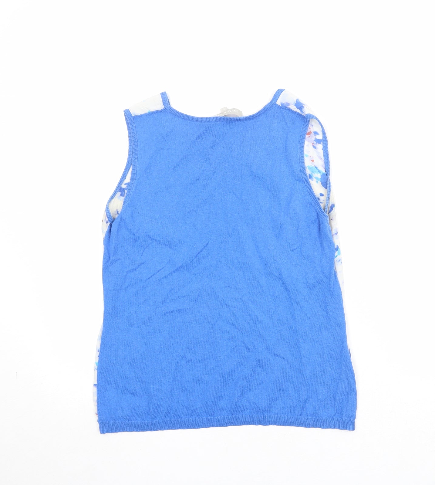 Fenn Wright Manson Womens Blue Geometric Cotton Basic T-Shirt Size 12 Scoop Neck - Silk Front