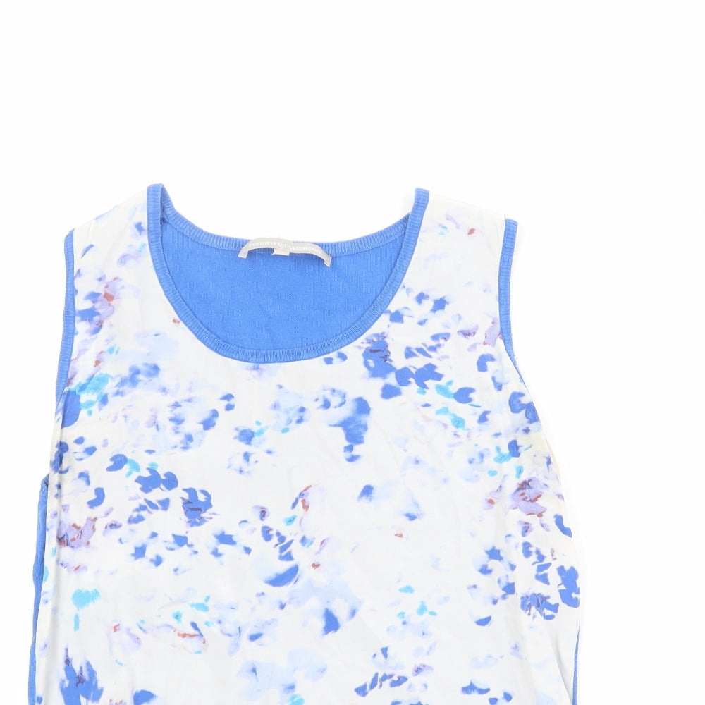 Fenn Wright Manson Womens Blue Geometric Cotton Basic T-Shirt Size 12 Scoop Neck - Silk Front