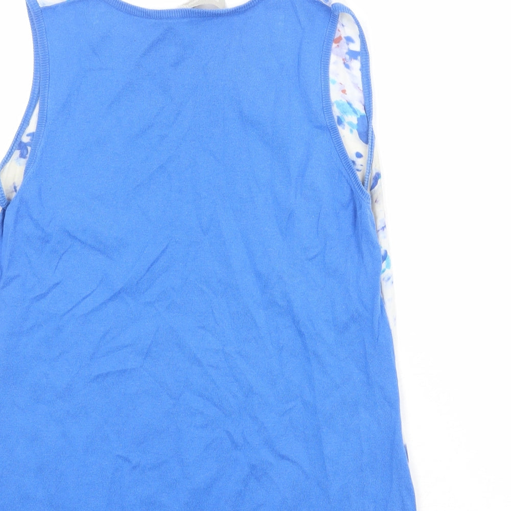 Fenn Wright Manson Womens Blue Geometric Cotton Basic T-Shirt Size 12 Scoop Neck - Silk Front