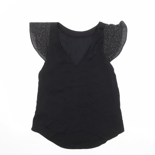 Oasis Womens Black Polyester Basic Blouse Size 10 V-Neck