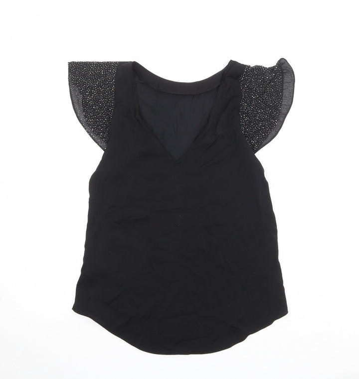Oasis Womens Black Polyester Basic Blouse Size 10 V-Neck
