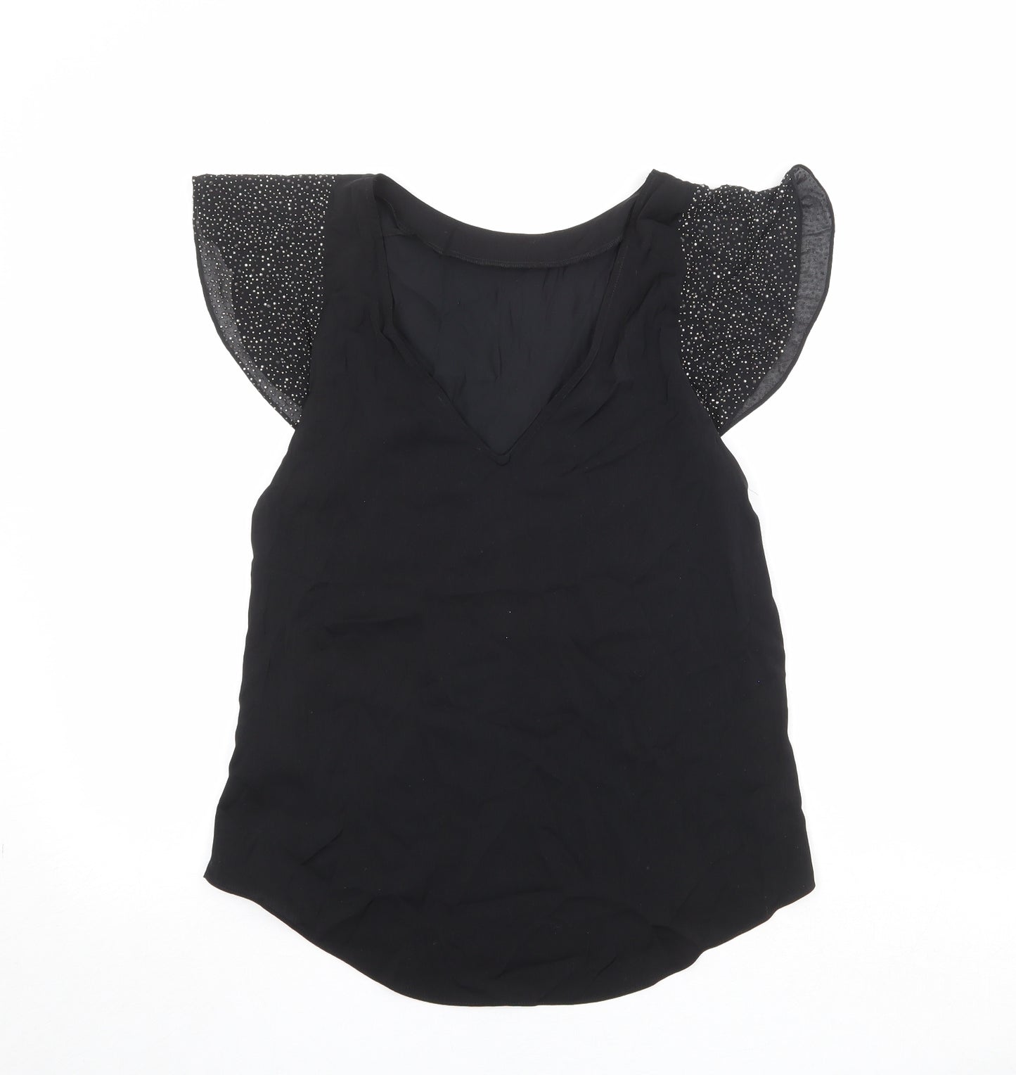 Oasis Womens Black Polyester Basic Blouse Size 10 V-Neck