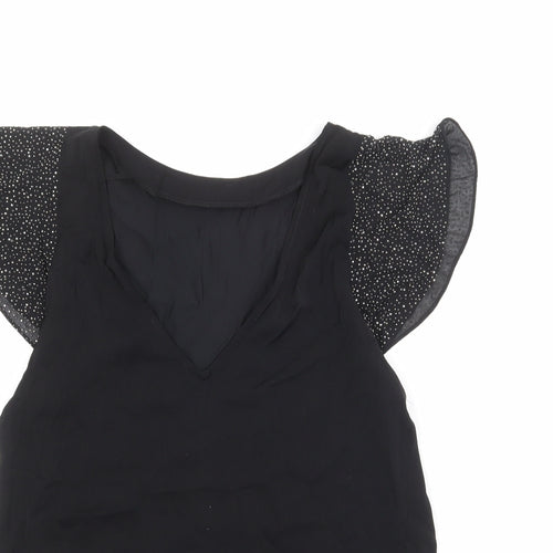 Oasis Womens Black Polyester Basic Blouse Size 10 V-Neck