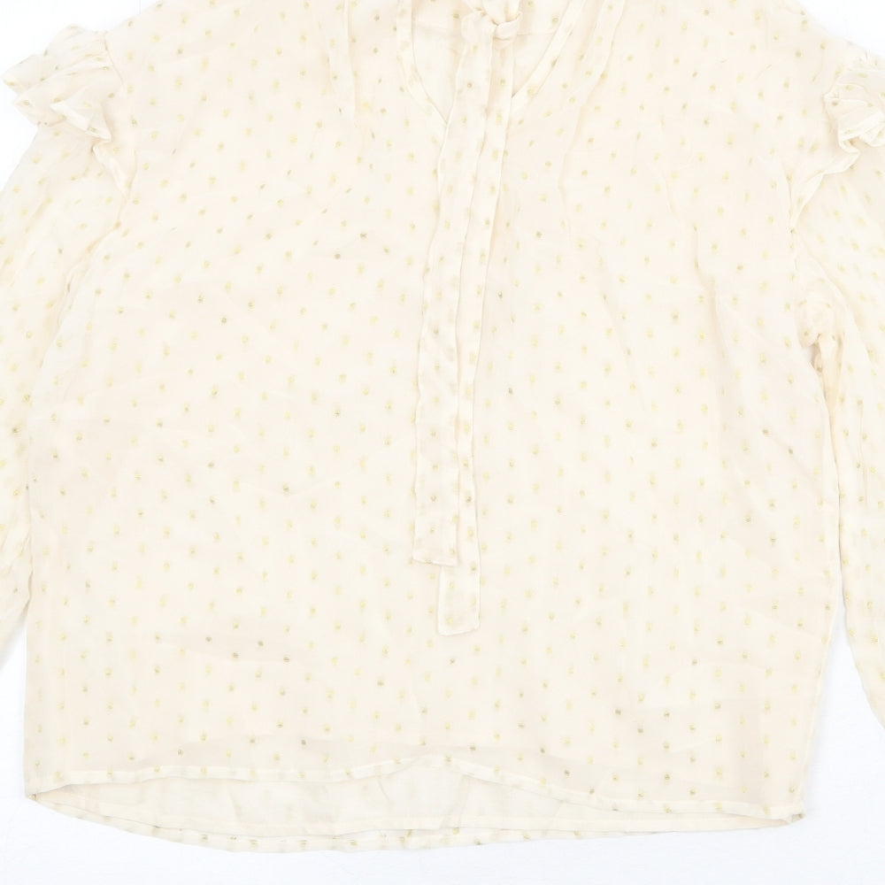 Oliver Bonas Womens Beige Viscose Basic Blouse Size 6 Round Neck