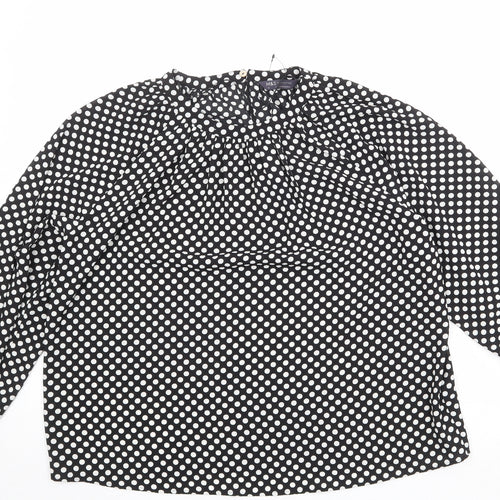 Marks and Spencer Womens Black Polka Dot Polyester Basic Blouse Size 12 Round Neck - Pleated Detail