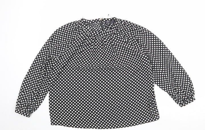 Marks and Spencer Womens Black Polka Dot Polyester Basic Blouse Size 12 Round Neck - Pleated Detail