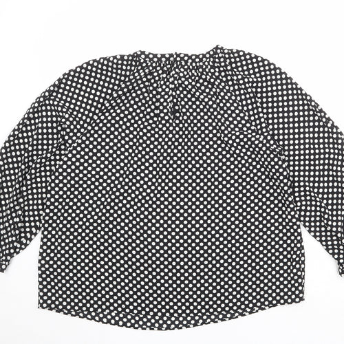 Marks and Spencer Womens Black Polka Dot Polyester Basic Blouse Size 12 Round Neck - Pleated Detail