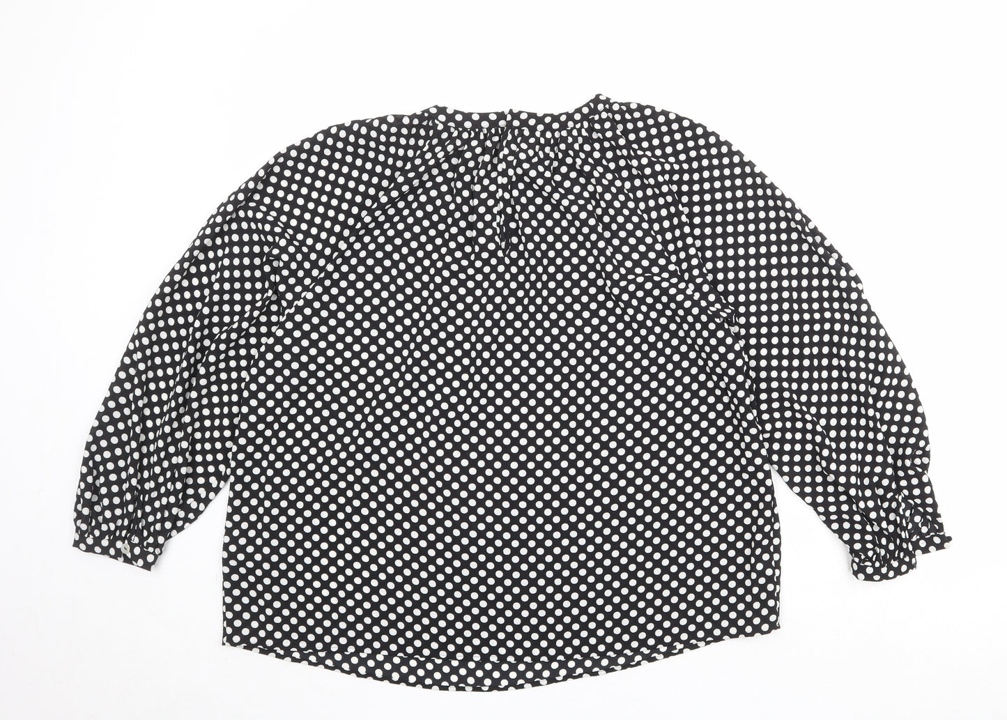 Marks and Spencer Womens Black Polka Dot Polyester Basic Blouse Size 12 Round Neck - Pleated Detail