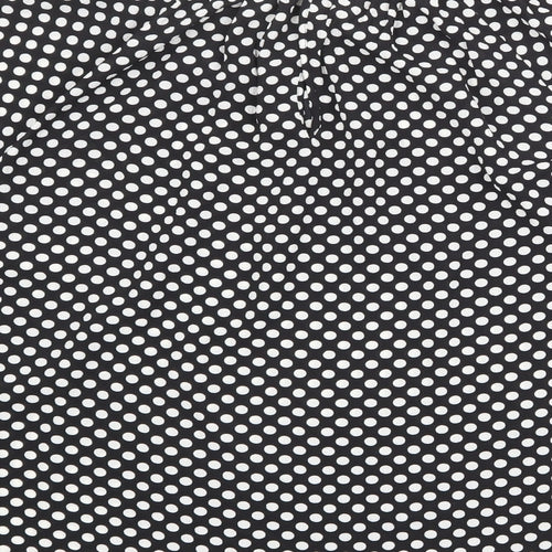 Marks and Spencer Womens Black Polka Dot Polyester Basic Blouse Size 12 Round Neck - Pleated Detail