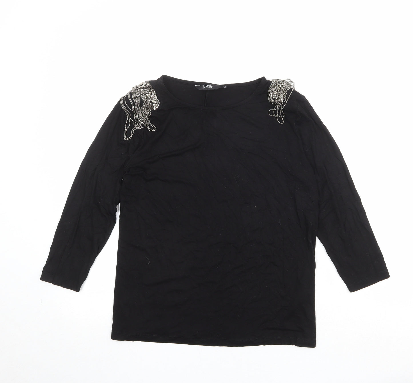 Julien Macdonald Womens Black Viscose Basic Blouse Size 14 Boat Neck - Embellished Shoulders