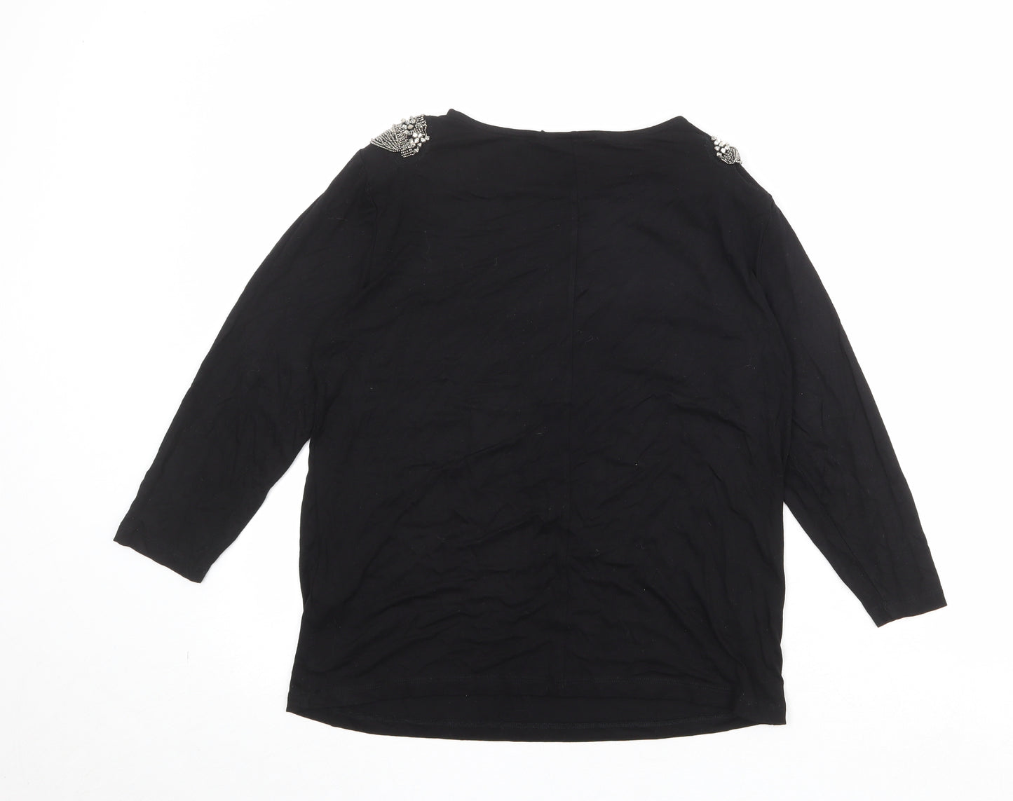 Julien Macdonald Womens Black Viscose Basic Blouse Size 14 Boat Neck - Embellished Shoulders