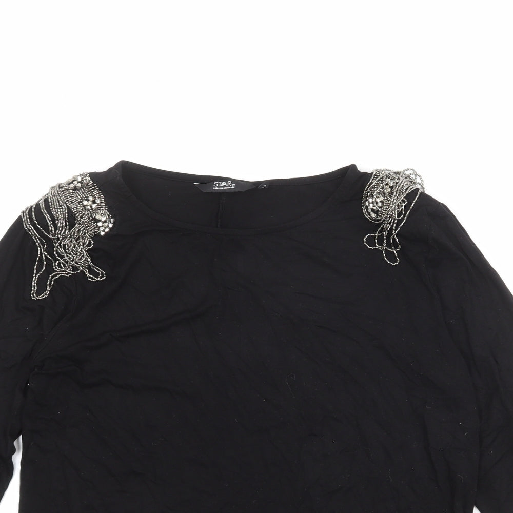 Julien Macdonald Womens Black Viscose Basic Blouse Size 14 Boat Neck - Embellished Shoulders