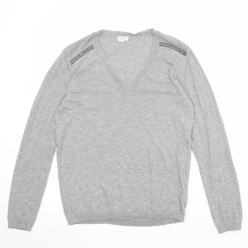Season Womens Grey V-Neck Polyester Pullover Jumper Size XL