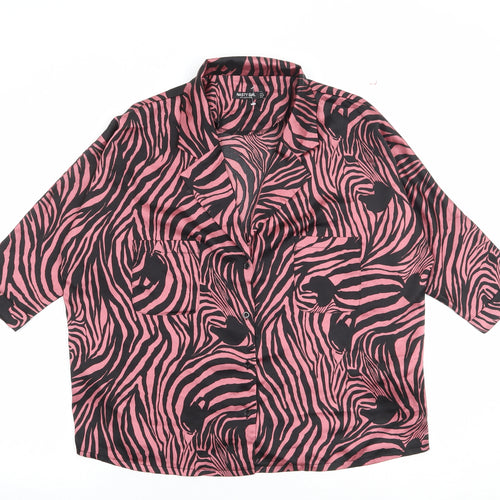 Nasty Gal Womens Pink Animal Print Polyester Basic Button-Up Size 10 Collared - Zebra Print