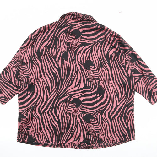Nasty Gal Womens Pink Animal Print Polyester Basic Button-Up Size 10 Collared - Zebra Print