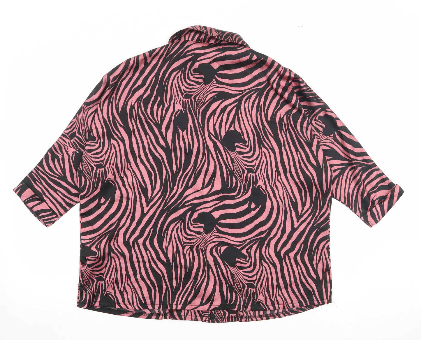 Nasty Gal Womens Pink Animal Print Polyester Basic Button-Up Size 10 Collared - Zebra Print