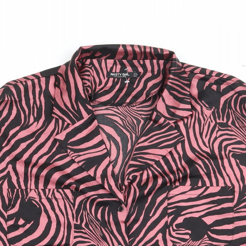 Nasty Gal Womens Pink Animal Print Polyester Basic Button-Up Size 10 Collared - Zebra Print