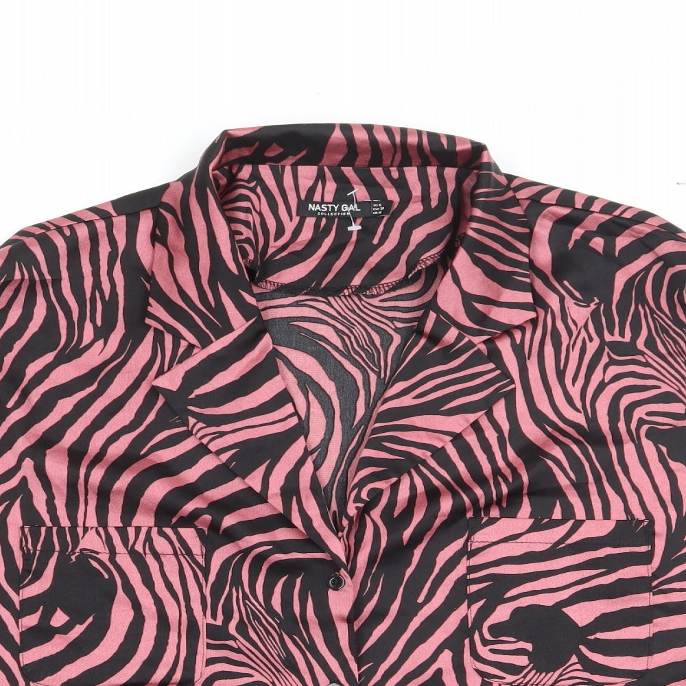Nasty Gal Womens Pink Animal Print Polyester Basic Button-Up Size 10 Collared - Zebra Print