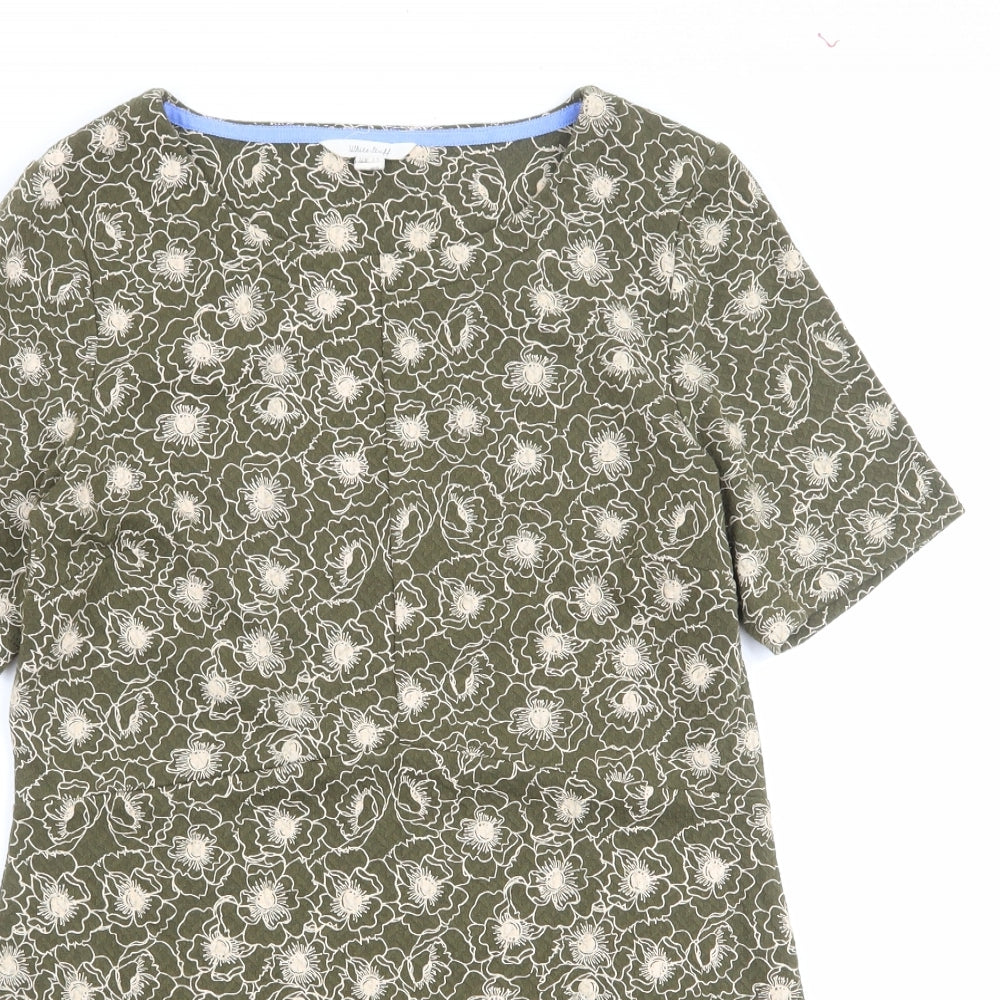 White Stuff Womens Green Geometric Polyester A-Line Size 12 Boat Neck Pullover