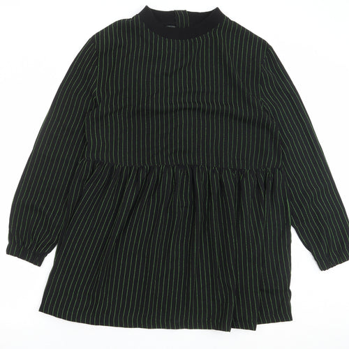 COLLUSION Womens Black Striped Polyester Mermaid Size 8 Crew Neck Zip