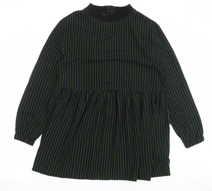 COLLUSION Womens Black Striped Polyester Mermaid Size 8 Crew Neck Zip