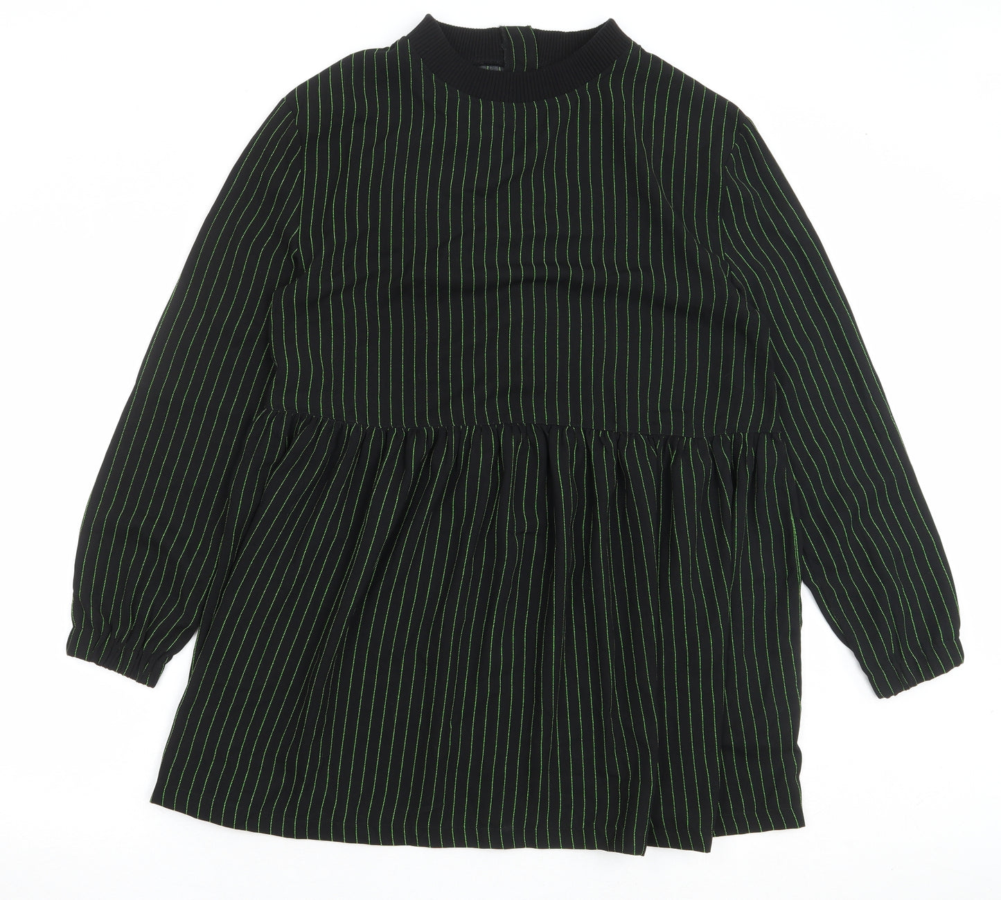 COLLUSION Womens Black Striped Polyester Mermaid Size 8 Crew Neck Zip