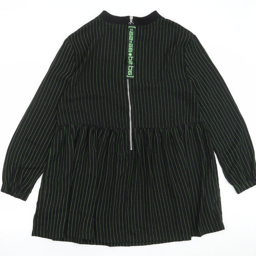 COLLUSION Womens Black Striped Polyester Mermaid Size 8 Crew Neck Zip