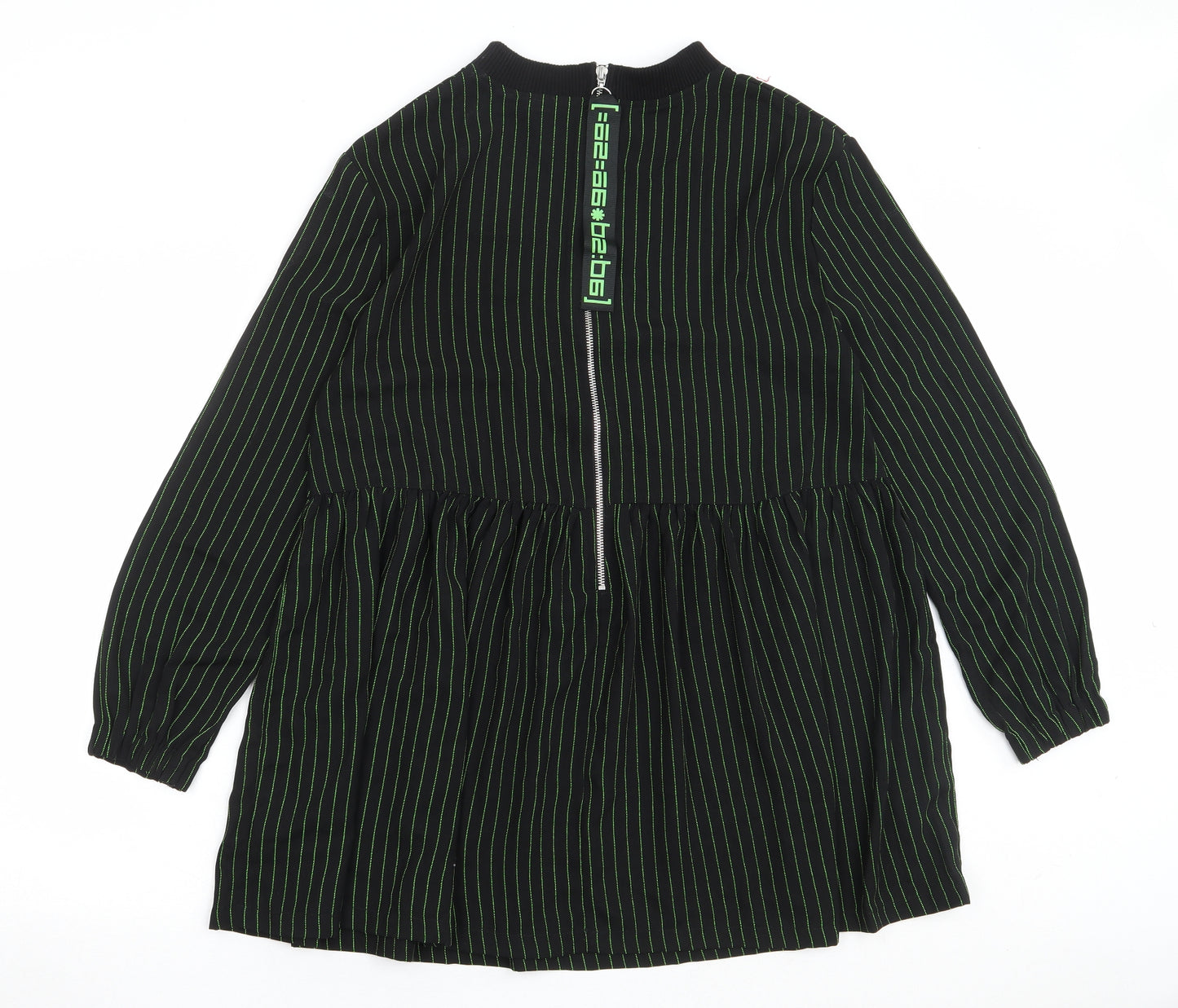 COLLUSION Womens Black Striped Polyester Mermaid Size 8 Crew Neck Zip