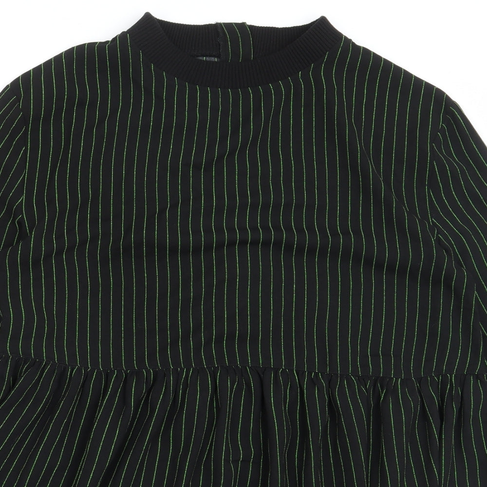 COLLUSION Womens Black Striped Polyester Mermaid Size 8 Crew Neck Zip