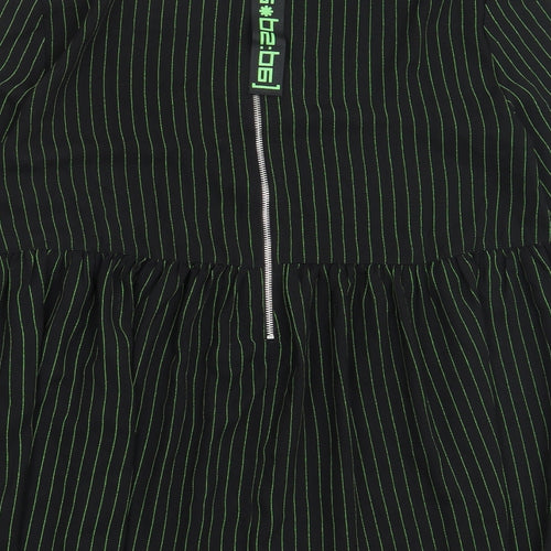 COLLUSION Womens Black Striped Polyester Mermaid Size 8 Crew Neck Zip