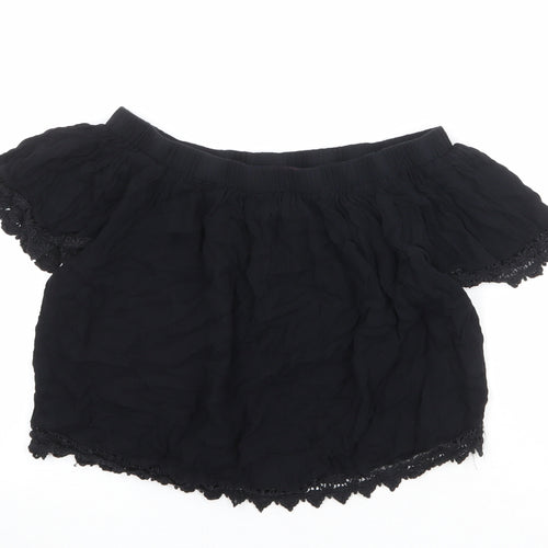 Select Womens Black Viscose Cropped Blouse Size 14 Off the Shoulder - Crocheted Lace Detail