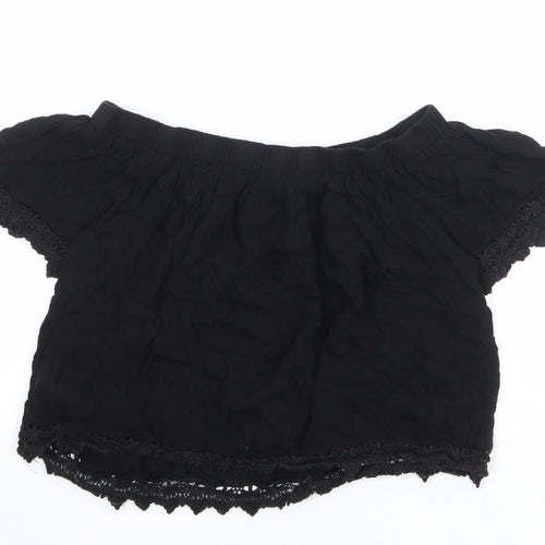 Select Womens Black Viscose Cropped Blouse Size 14 Off the Shoulder - Crocheted Lace Detail