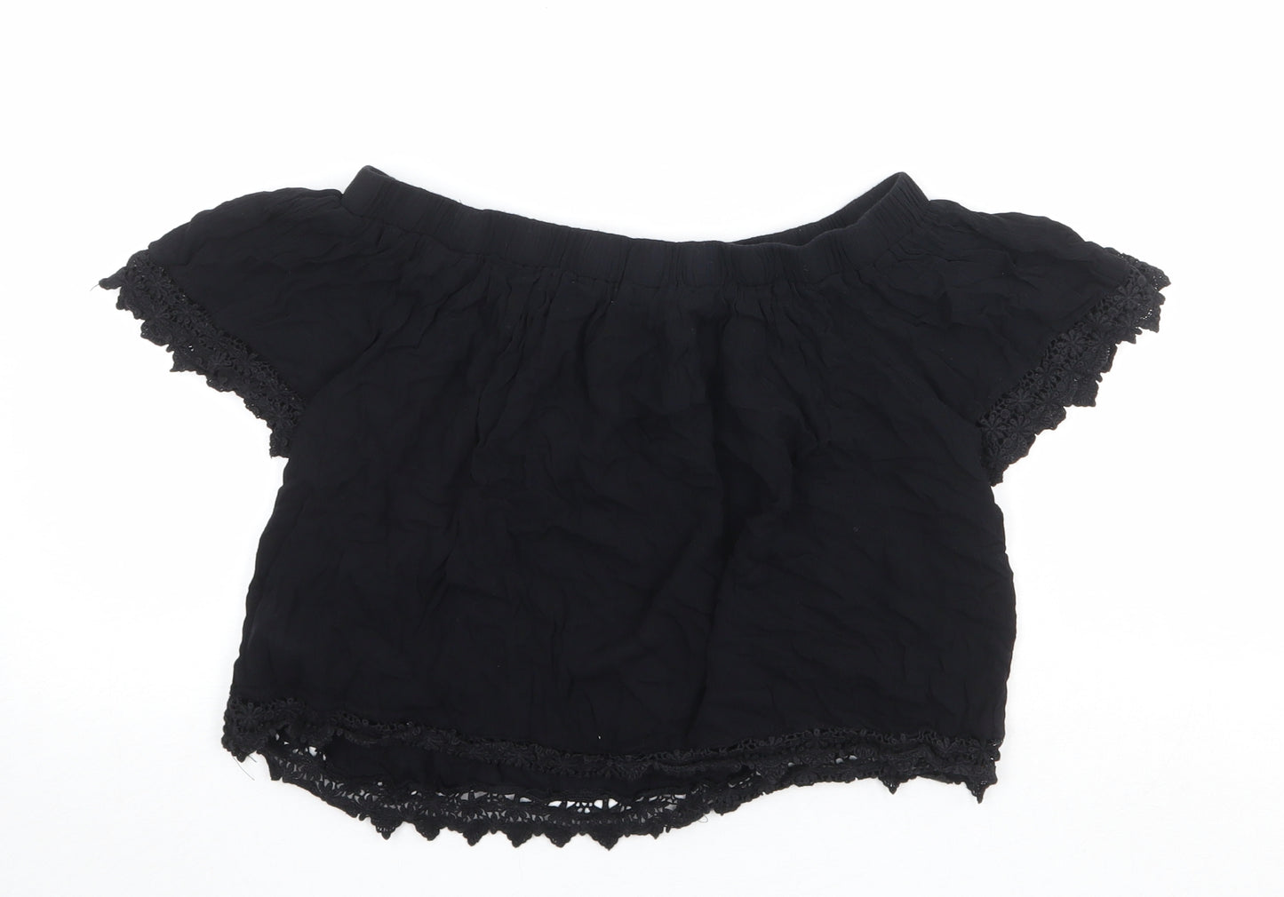 Select Womens Black Viscose Cropped Blouse Size 14 Off the Shoulder - Crocheted Lace Detail