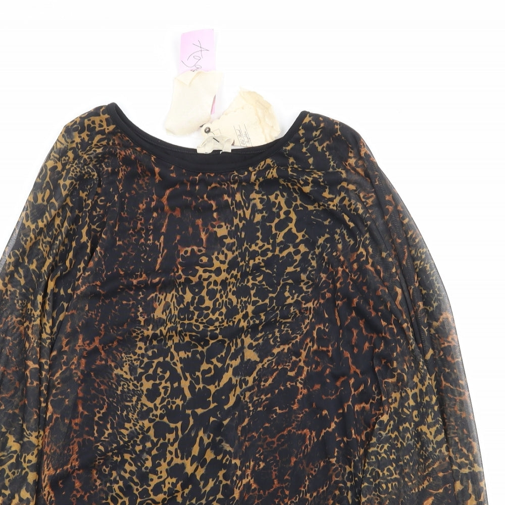 A Postcard From Brighton Womens Black Animal Print Viscose Basic Blouse Size M Boat Neck - Leopard Print