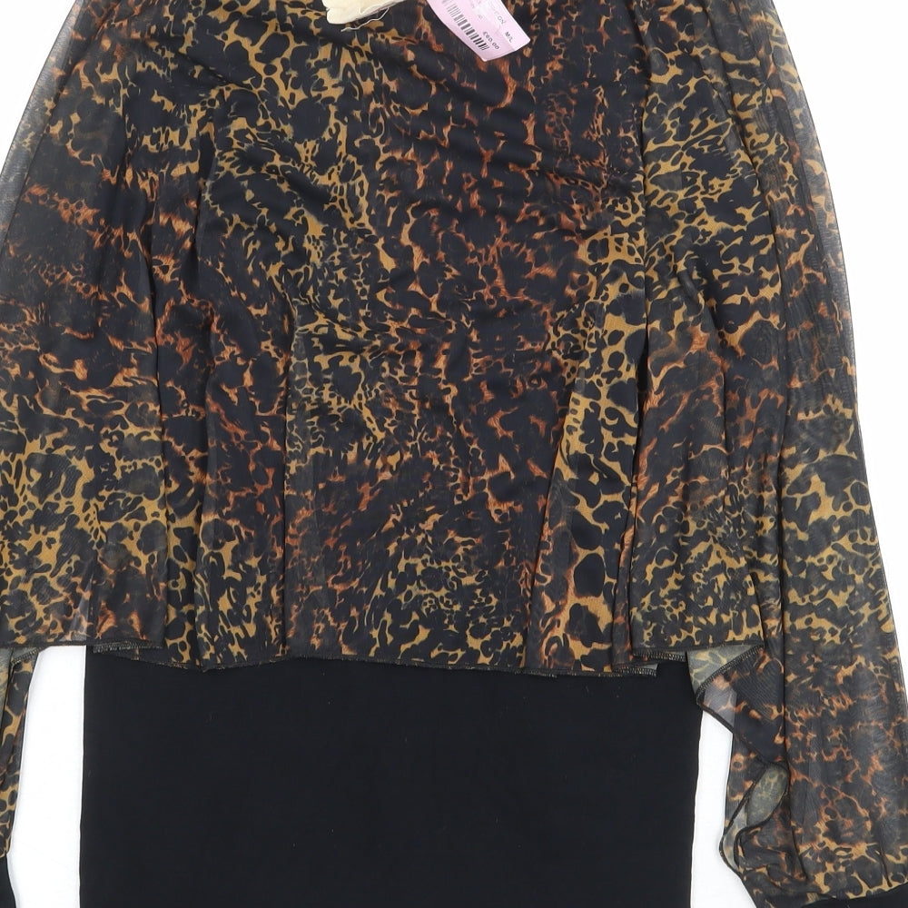 A Postcard From Brighton Womens Black Animal Print Viscose Basic Blouse Size M Boat Neck - Leopard Print