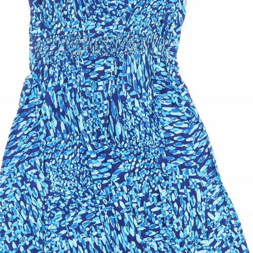 Debenhams Womens Blue Geometric 100% Cotton A-Line Size 14 V-Neck Pullover